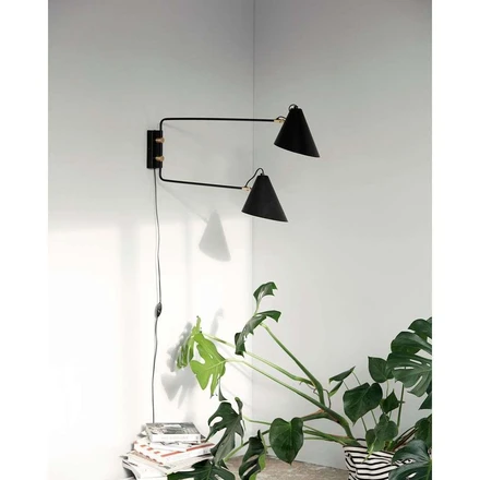 Double wall light, Club, black & brass, H42cm, L81cm - House Doctor