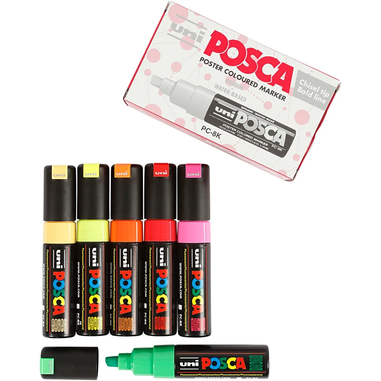 POSCA marker sæt PC-5M, 8 ass. Pastel farver, På lager