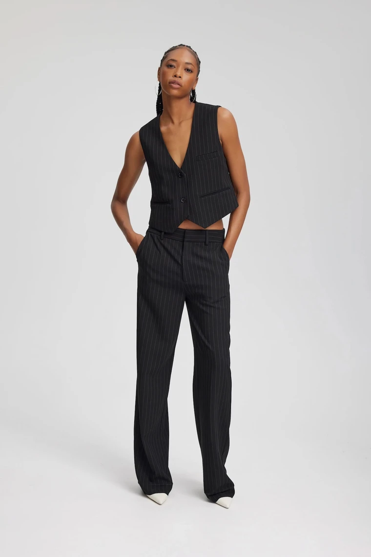 Gestuz JOELLEGZ PINSTRIPE PANTS - Trousers - black pinstripe/black 