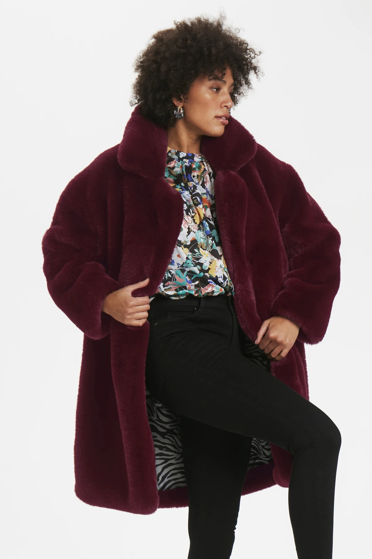 topshop burgundy teddy coat