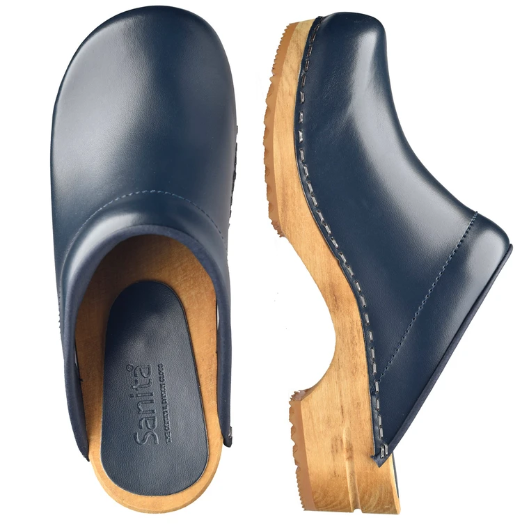 Navy leather clogs online