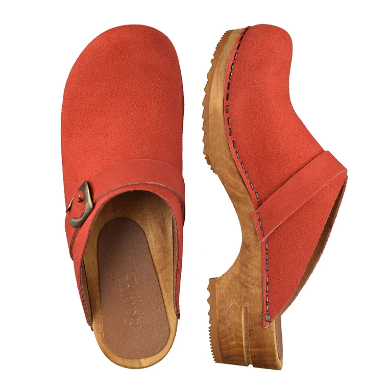 Red sales suede clogs