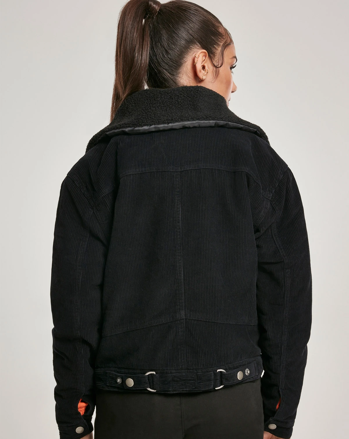 Buy Urban Classics Ladies Guarantee Corduroy Jacket STAR ARMY Sherpa Money | Oversized | Back