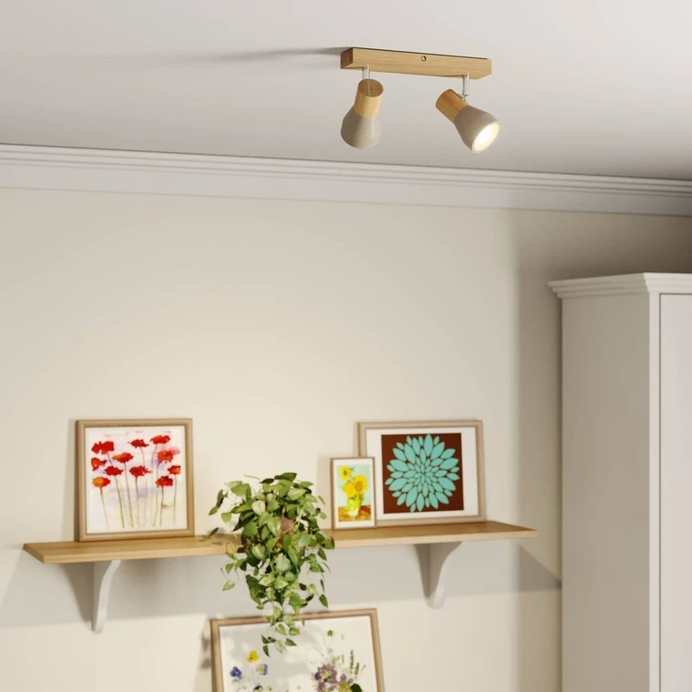 Filiz - plafonnier LED béton et bois, 3 lampes de LINDBY