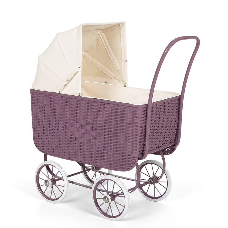 DOLL PRAM RETRO RATTAN PURPLE