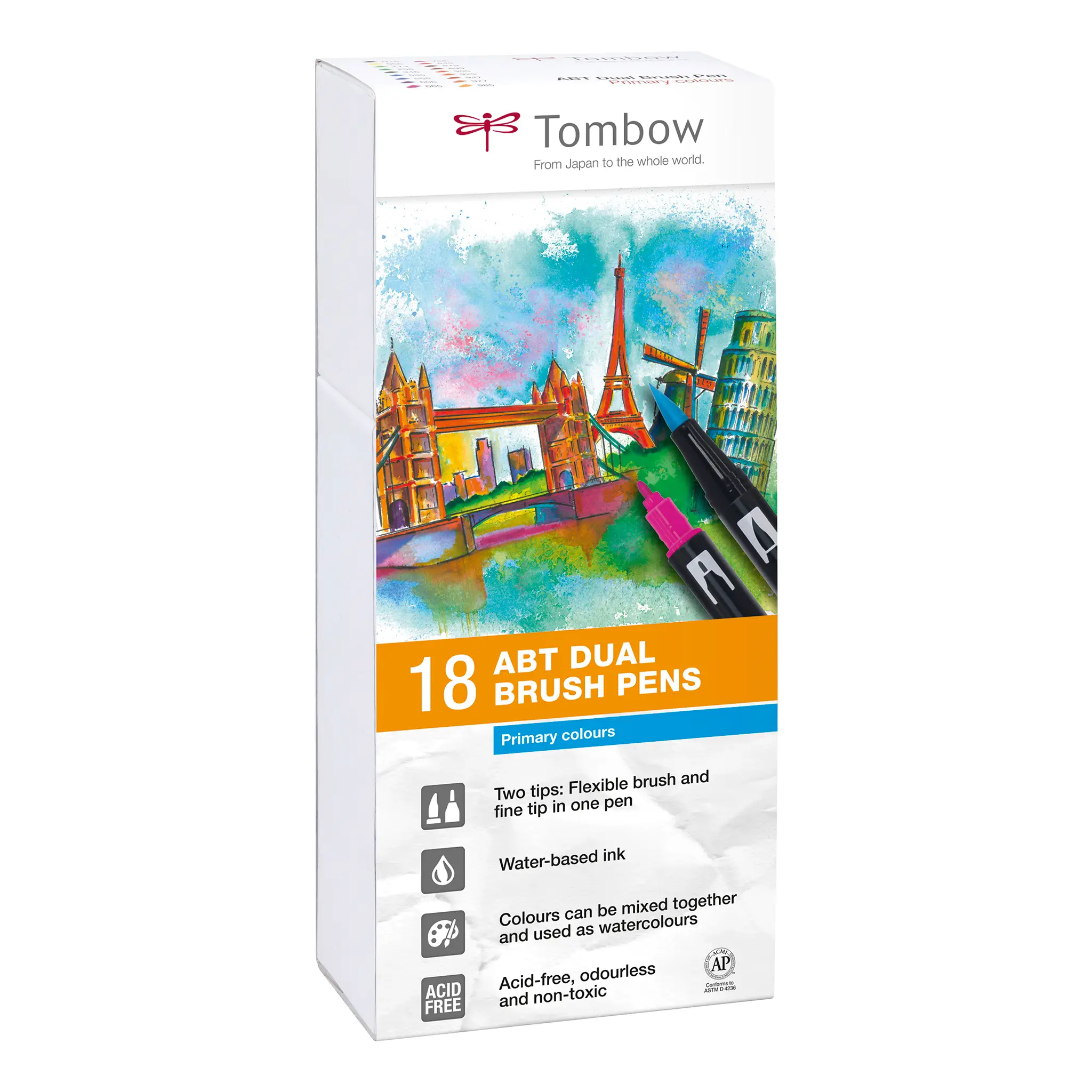 Tombow ABT Dual Brush Pen - Primary Colours (Pack of 18)