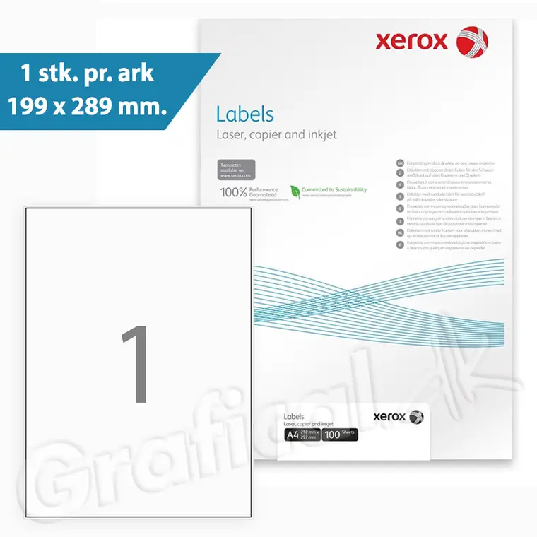 Xerox Labels - 2 pr. ark x 143 mm - 100 ark - Køb Grafical.dk