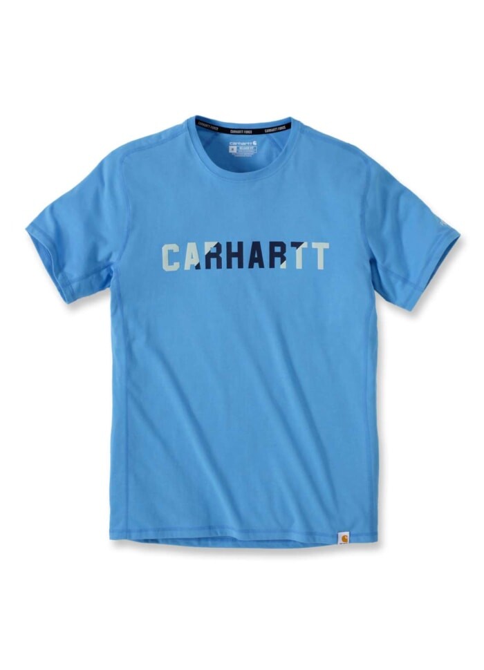 Se Carhartt Force Flex Block Logo T-shirt S/S (Blå, XL) hos Specialbutikken