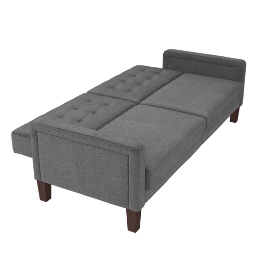 Schlafsofa Porter Futon, mit Knopfheftung, Breite 200 cm, Stoff Linen Look, in grau