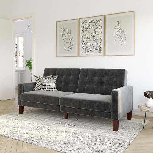 Schlafsofa Porter Futon, mit Knopfheftung, Breite 200 cm, in velvet grau