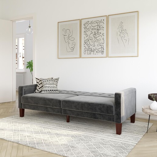 Schlafsofa Porter Futon, mit Knopfheftung, Breite 200 cm, in velvet grau