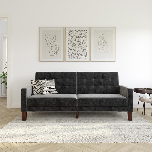 Schlafsofa Porter Futon, mit Knopfheftung, Breite 200 cm, in velvet grau