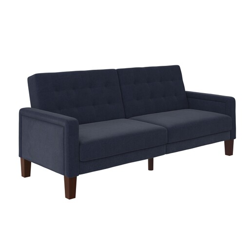 Schlafsofa Porter Futon, mit Knopfheftung, Breite 200 cm, Stoff Linen Look, in navy