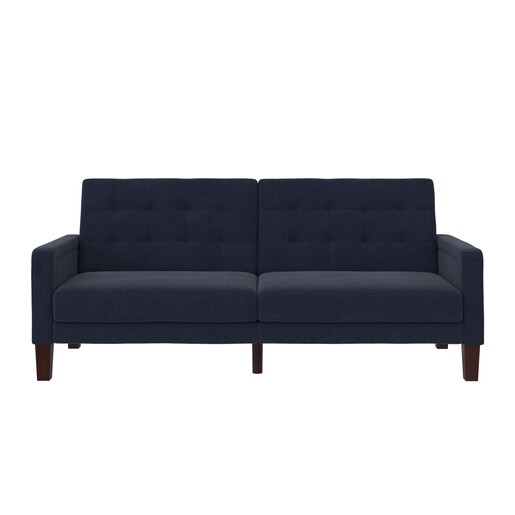 Schlafsofa Porter Futon, mit Knopfheftung, Breite 200 cm, Stoff Linen Look, in navy