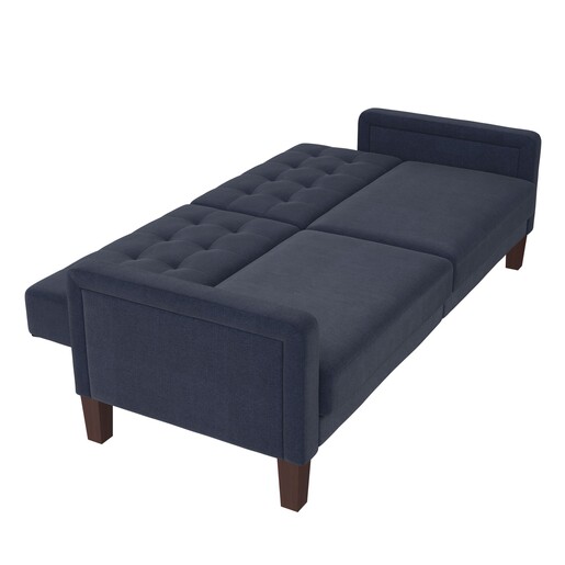 Schlafsofa Porter Futon, mit Knopfheftung, Breite 200 cm, Stoff Linen Look, in navy