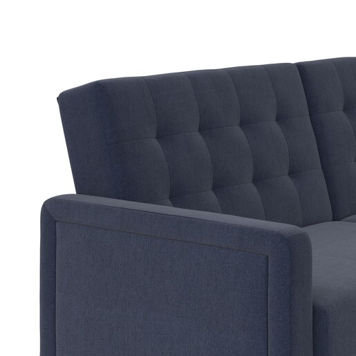 Schlafsofa Porter Futon, mit Knopfheftung, Breite 200 cm, Stoff Linen Look, in navy