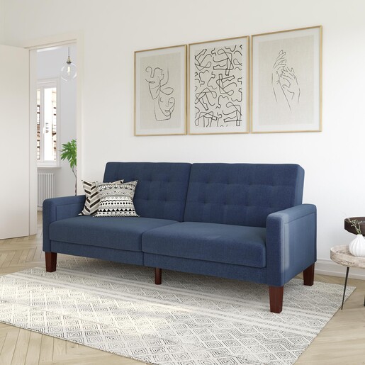 Schlafsofa Porter Futon, mit Knopfheftung, Breite 200 cm, Stoff Linen Look, in navy