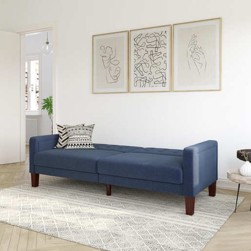 Schlafsofa Porter Futon, mit Knopfheftung, Breite 200 cm, Stoff Linen Look, in navy