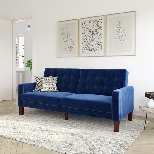 Schlafsofa Porter Futon, mit Knopfheftung, Breite 200 cm, in velvet blau