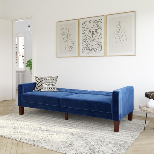 Schlafsofa Porter Futon, mit Knopfheftung, Breite 200 cm, in velvet blau