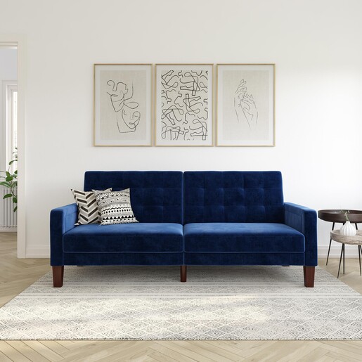 Schlafsofa Porter Futon, mit Knopfheftung, Breite 200 cm, in velvet blau