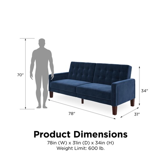 Schlafsofa Porter Futon, mit Knopfheftung, Breite 200 cm, in velvet blau