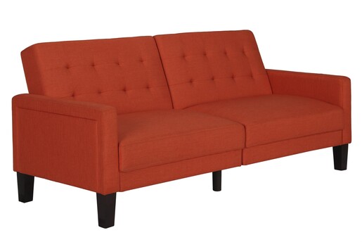 Schlafsofa Porter Futon, mit Knopfheftung, Breite 200 cm, Stoff Linen Look, in koralle farbe