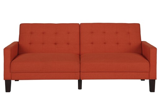 Schlafsofa Porter Futon, mit Knopfheftung, Breite 200 cm, Stoff Linen Look, in koralle farbe