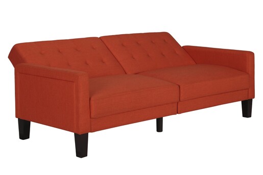 Schlafsofa Porter Futon, mit Knopfheftung, Breite 200 cm, Stoff Linen Look, in koralle farbe