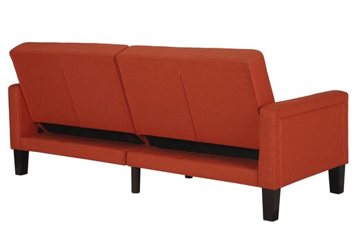 Schlafsofa Porter Futon, mit Knopfheftung, Breite 200 cm, Stoff Linen Look, in koralle farbe