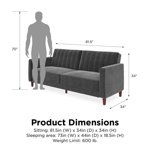 Schlafsofa Pin Bezug in Samtoptik, Breite 207 cm in grau