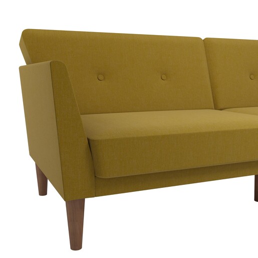 Schlafsofa Regal Bezug aus Leinenstoff, Holzbeine, Breite 204,5 cm in gelb