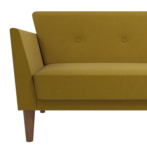 Schlafsofa Regal Bezug aus Leinenstoff, Holzbeine, Breite 204,5 cm in gelb