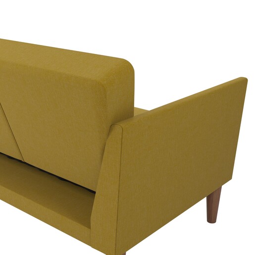 Schlafsofa Regal Bezug aus Leinenstoff, Holzbeine, Breite 204,5 cm in gelb