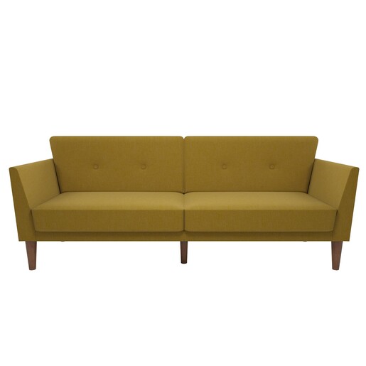 Schlafsofa Regal Bezug aus Leinenstoff, Holzbeine, Breite 204,5 cm in gelb