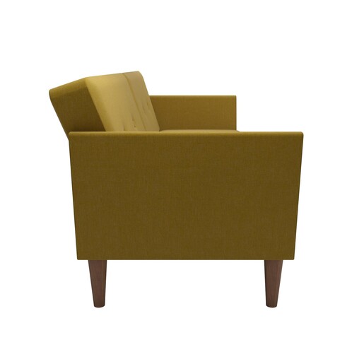 Schlafsofa Regal Bezug aus Leinenstoff, Holzbeine, Breite 204,5 cm in gelb