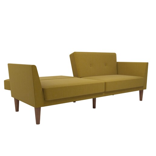 Schlafsofa Regal Bezug aus Leinenstoff, Holzbeine, Breite 204,5 cm in gelb