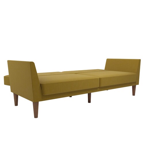 Schlafsofa Regal Bezug aus Leinenstoff, Holzbeine, Breite 204,5 cm in gelb