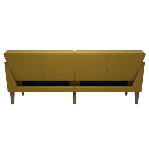 Schlafsofa Regal Bezug aus Leinenstoff, Holzbeine, Breite 204,5 cm in gelb