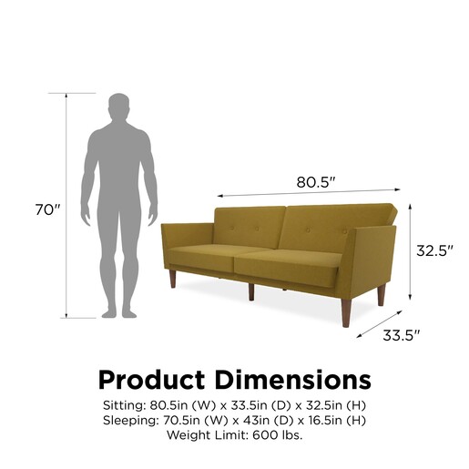 Schlafsofa Regal Bezug aus Leinenstoff, Holzbeine, Breite 204,5 cm in gelb