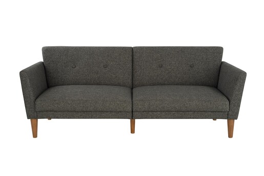 Schlafsofa Regal Bezug aus Leinenstoff, Holzbeine, Breite 204,5 cm in grau