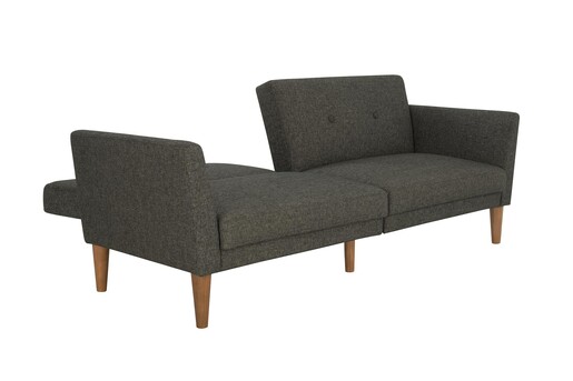 Schlafsofa Regal Bezug aus Leinenstoff, Holzbeine, Breite 204,5 cm in grau