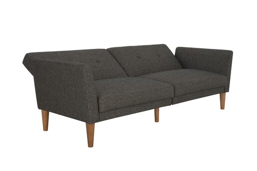 Schlafsofa Regal Bezug aus Leinenstoff, Holzbeine, Breite 204,5 cm in grau