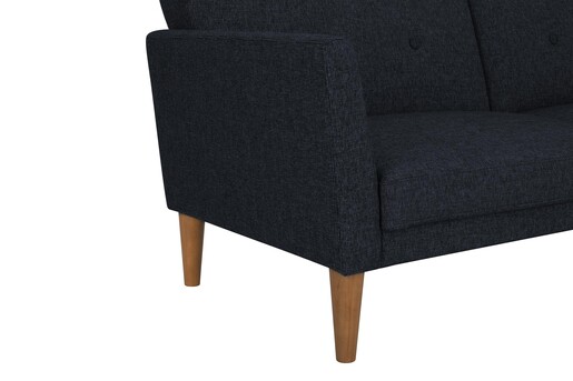 Schlafsofa Regal Bezug aus Leinenstoff, Holzbeine, Breite 204,5 cm in blau