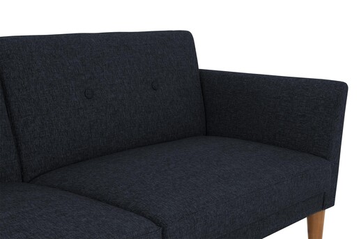 Schlafsofa Regal Bezug aus Leinenstoff, Holzbeine, Breite 204,5 cm in blau