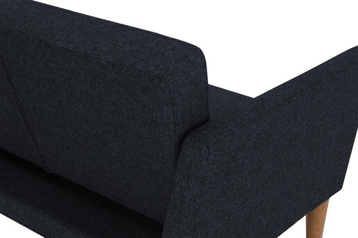 Schlafsofa Regal Bezug aus Leinenstoff, Holzbeine, Breite 204,5 cm in blau