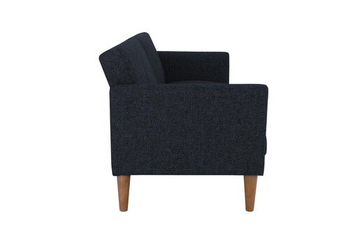 Schlafsofa Regal Bezug aus Leinenstoff, Holzbeine, Breite 204,5 cm in blau