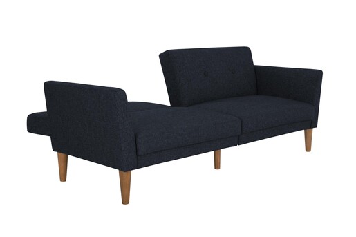 Schlafsofa Regal Bezug aus Leinenstoff, Holzbeine, Breite 204,5 cm in blau