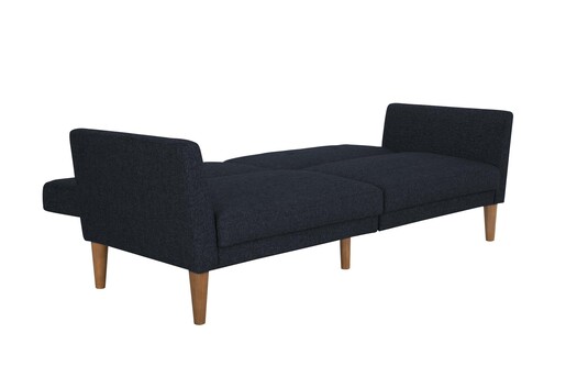 Schlafsofa Regal Bezug aus Leinenstoff, Holzbeine, Breite 204,5 cm in blau