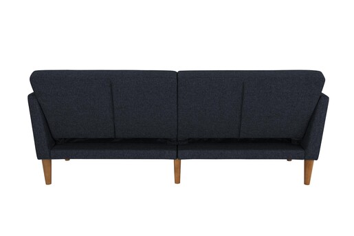 Schlafsofa Regal Bezug aus Leinenstoff, Holzbeine, Breite 204,5 cm in blau